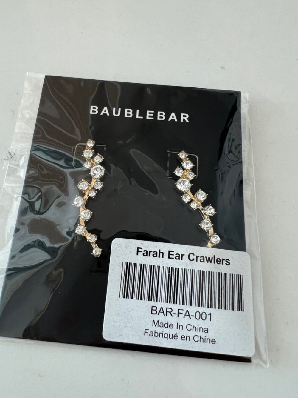 BaubleBar Farah Ear Crawlers Gold Crystal New on Card